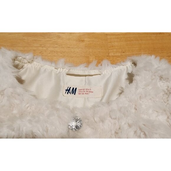 H&M Girls White Faux Fur Bolero Jacket With Sequin Button (US 6-7Y) - Picture 2 of 7